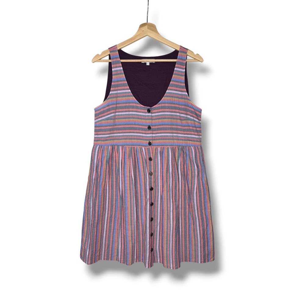 Madewell Womens Multi Color Rainbow Stripe Button Front Babydoll Mini Dress M